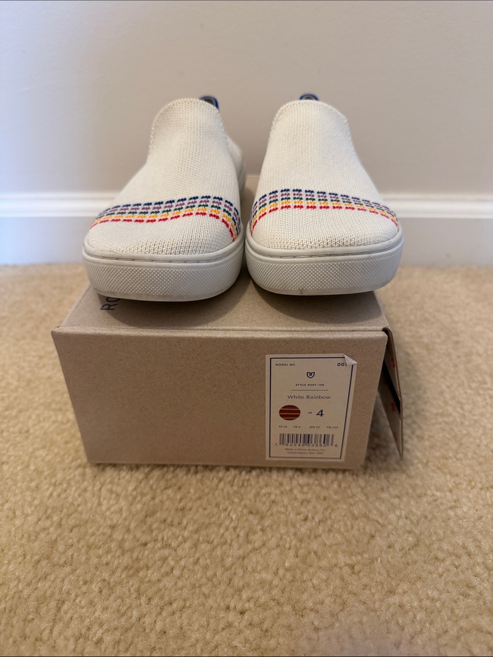 Rothy’s Kids White Rainbow Slip-Ons - light wear worn a few times - washable